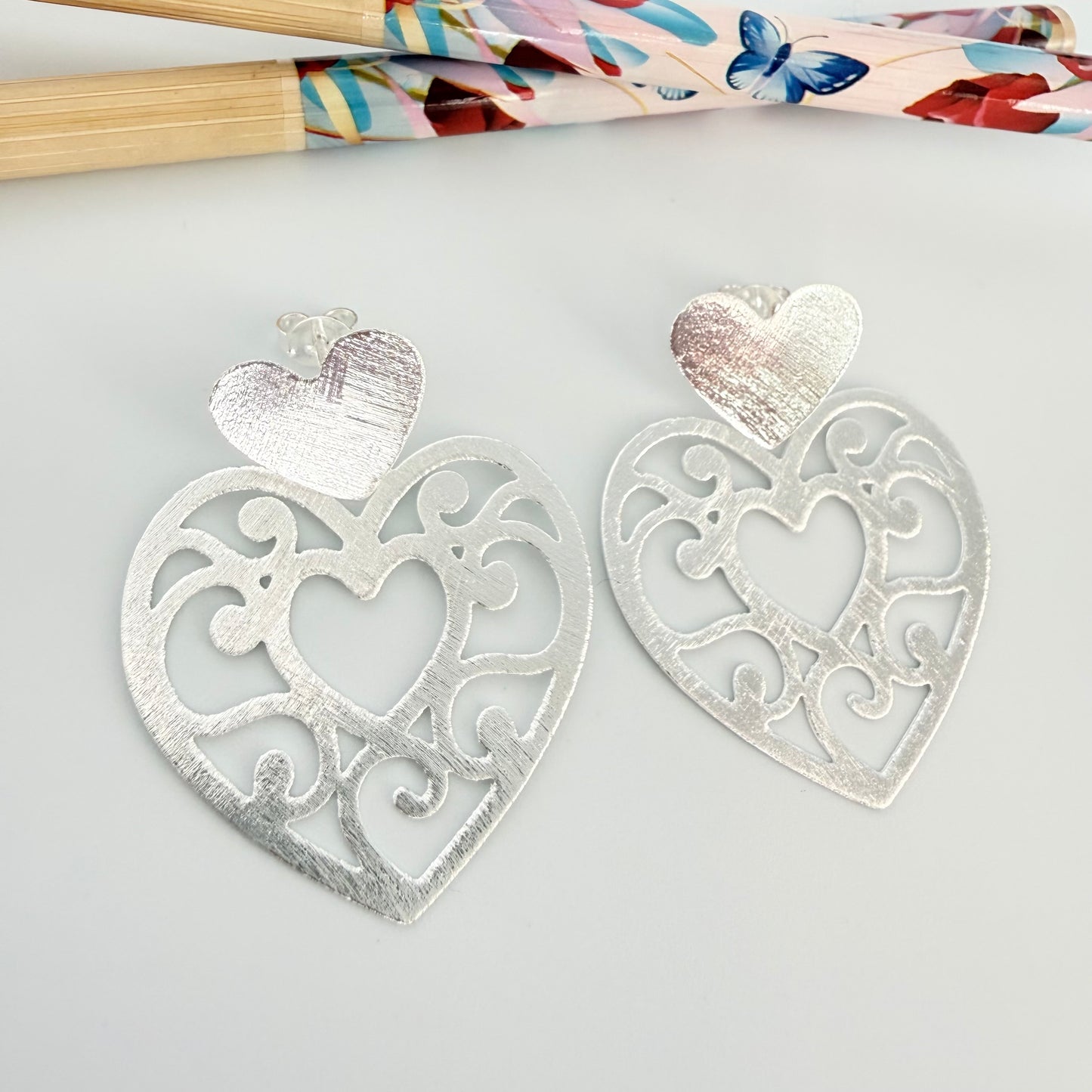 XP568 Aro Corazones Base Corazón 14x15 mm Mandala Corazón Calada 33x33 mm Lijado Aro Baño Plata