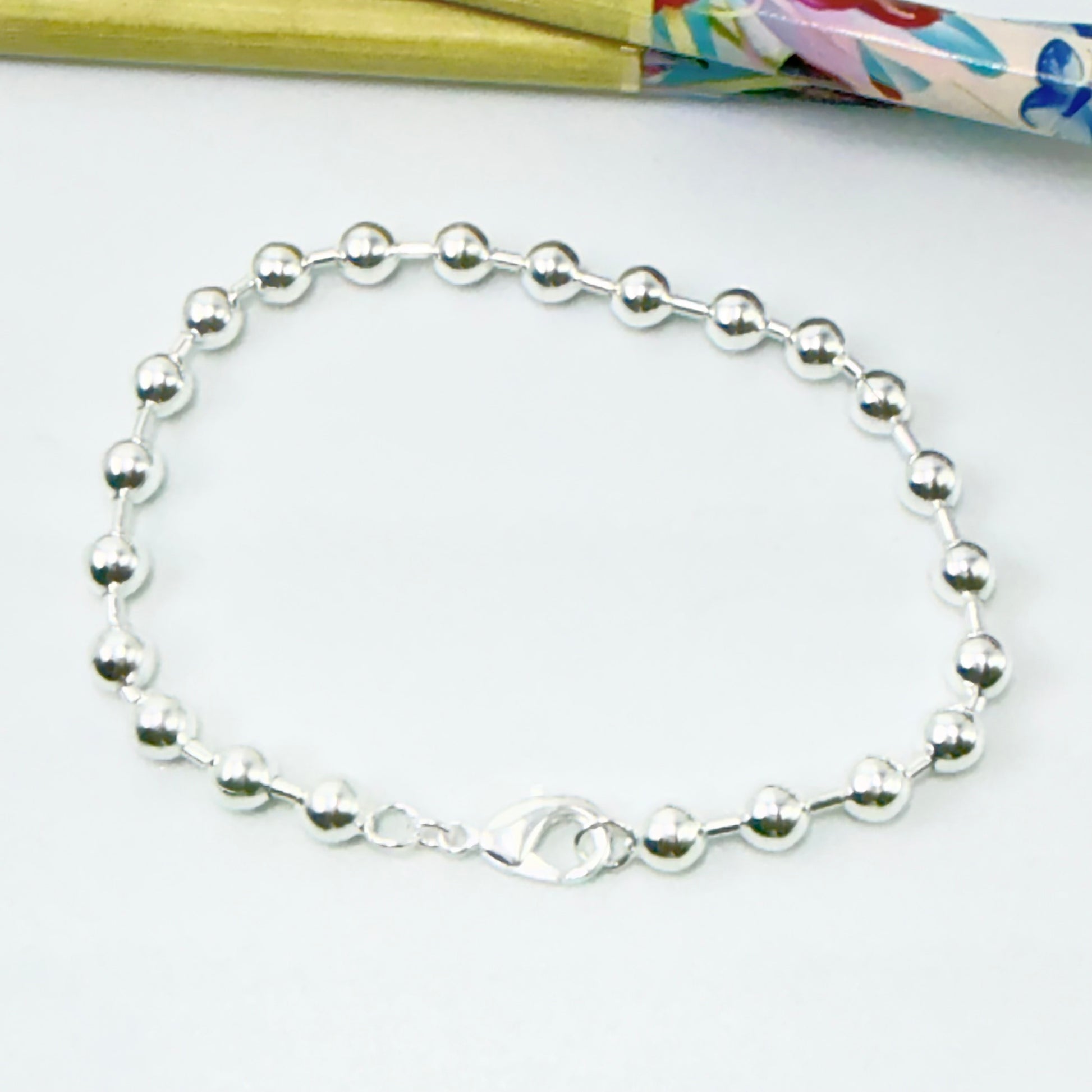 Joyas por Mayor Joyas Bañadas en Plata por Mayor Insumos para Joyas PP41 Pulsera Bolitas diá. 5 mm y Tubitos 1.2 mm Largo Total 18 cm Pulsera Baño Plata
