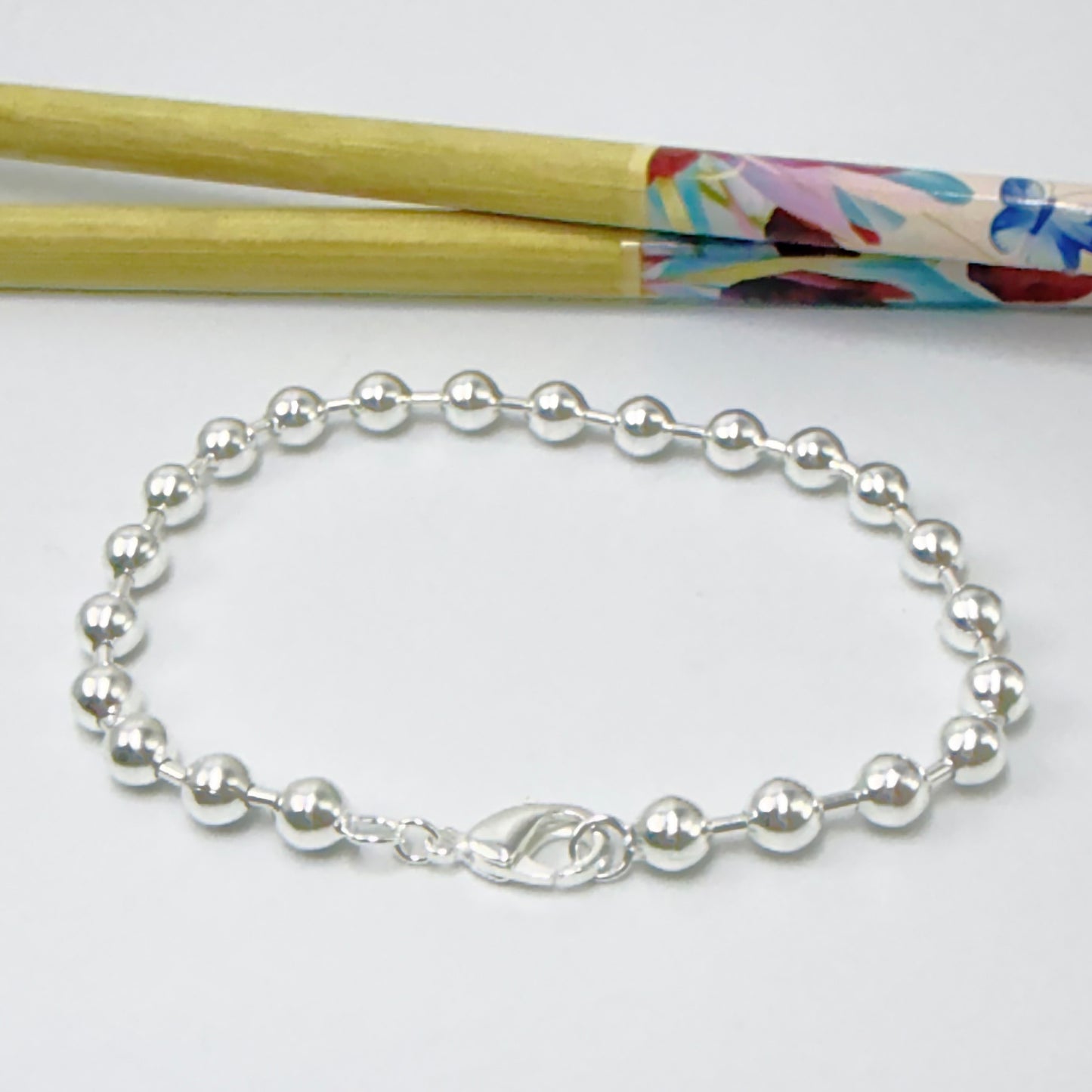 Joyas por Mayor Joyas Bañadas en Plata por Mayor Insumos para Joyas PP41 Pulsera Bolitas diá. 5 mm y Tubitos 1.2 mm Largo Total 18 cm Pulsera Baño Plata