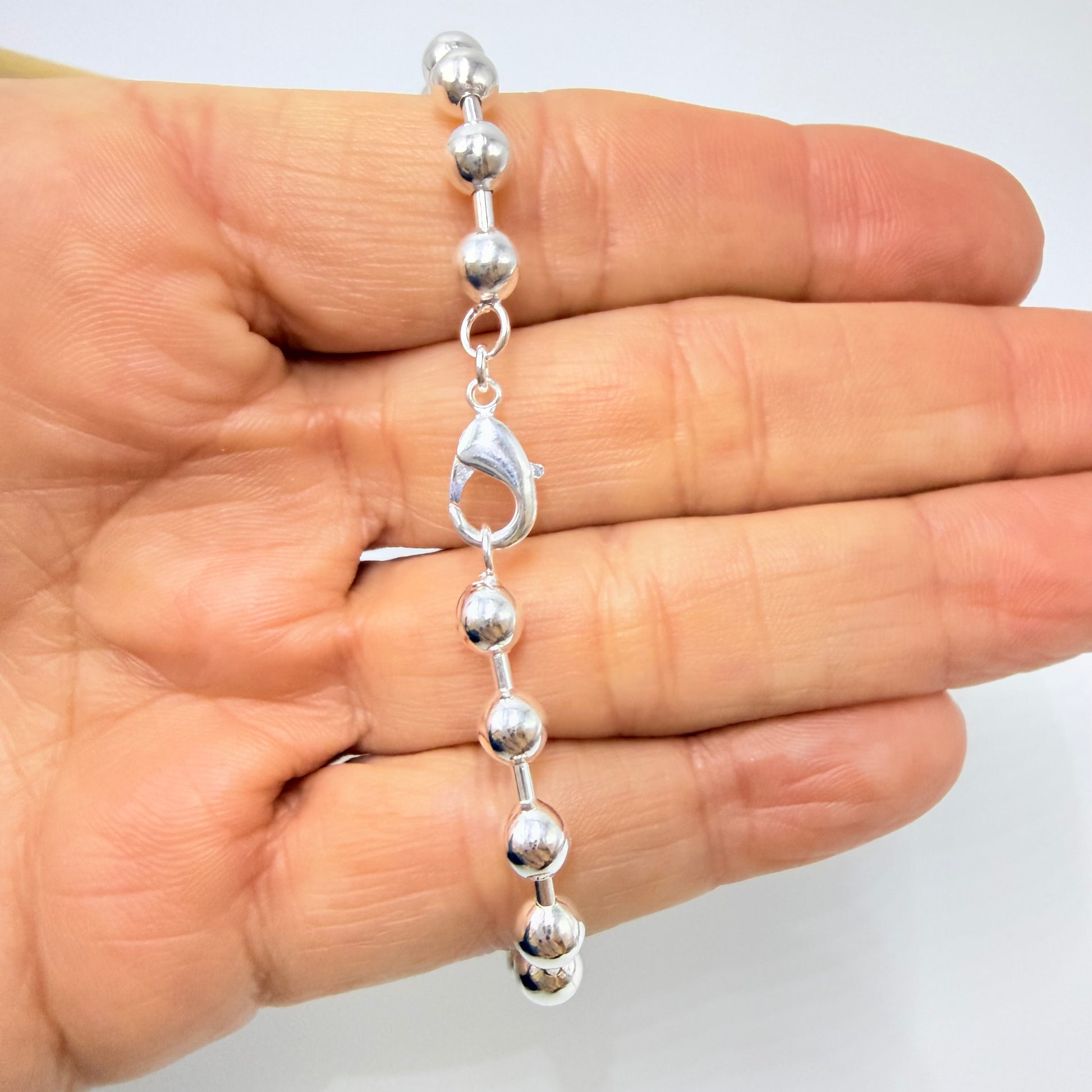 Joyas por Mayor Joyas Bañadas en Plata por Mayor Insumos para Joyas PP41 Pulsera Bolitas diá. 5 mm y Tubitos 1.2 mm Largo Total 18 cm Pulsera Baño Plata