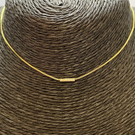 CO177 Collar con Palito de 6 circones 8 x 1.2 mm Largo 41 cm mas extensor de 7 cm Cadena veneciana espesor 1 mm Collar Terminado Baño Oro Cadenas Bañadas hecho de Bronce Bañado en Oro 18K Joyas Bañadas en Oro