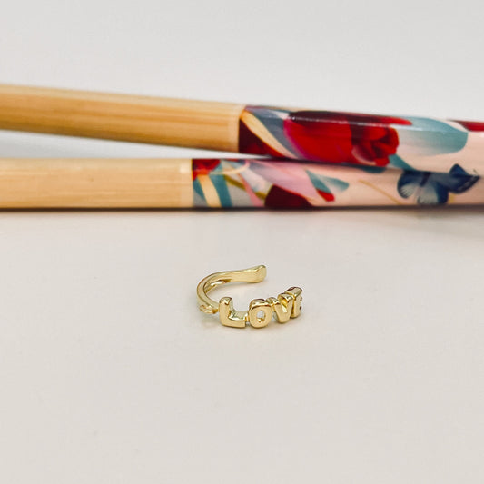 XO364 Aro Cuff Love con una argolla diá. 3 mm Espesor 2 mm Aro Baño Oro Aros Bañados hecho de Bronce Bañado en Oro 18K Joyas Bañadas en Oro
