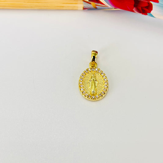 Joyas por Mayor Joyas Bañadas en Oro por Mayor Insumos para Joyas FO1282 Colgante Virgen de los Rayos o Milagros Borde circones 12 x 10 más valier de 6 mm Espesor 2.2 mm  Figura Baño Oro