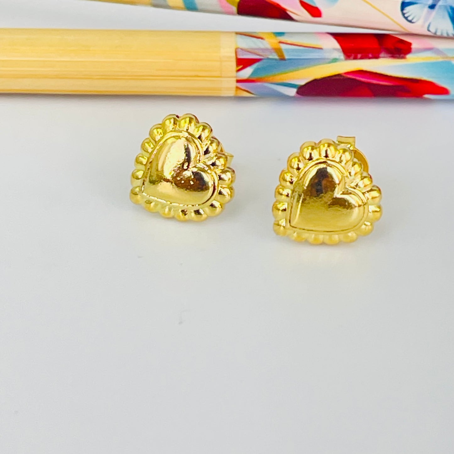 Joyas por Mayor Joyas Bañadas en Oro por Mayor Insumos para Joyas XO582 Aro Corazón borde bolitas 11 x 11 mm Espesor 1.5 mm Aro Baño Oro