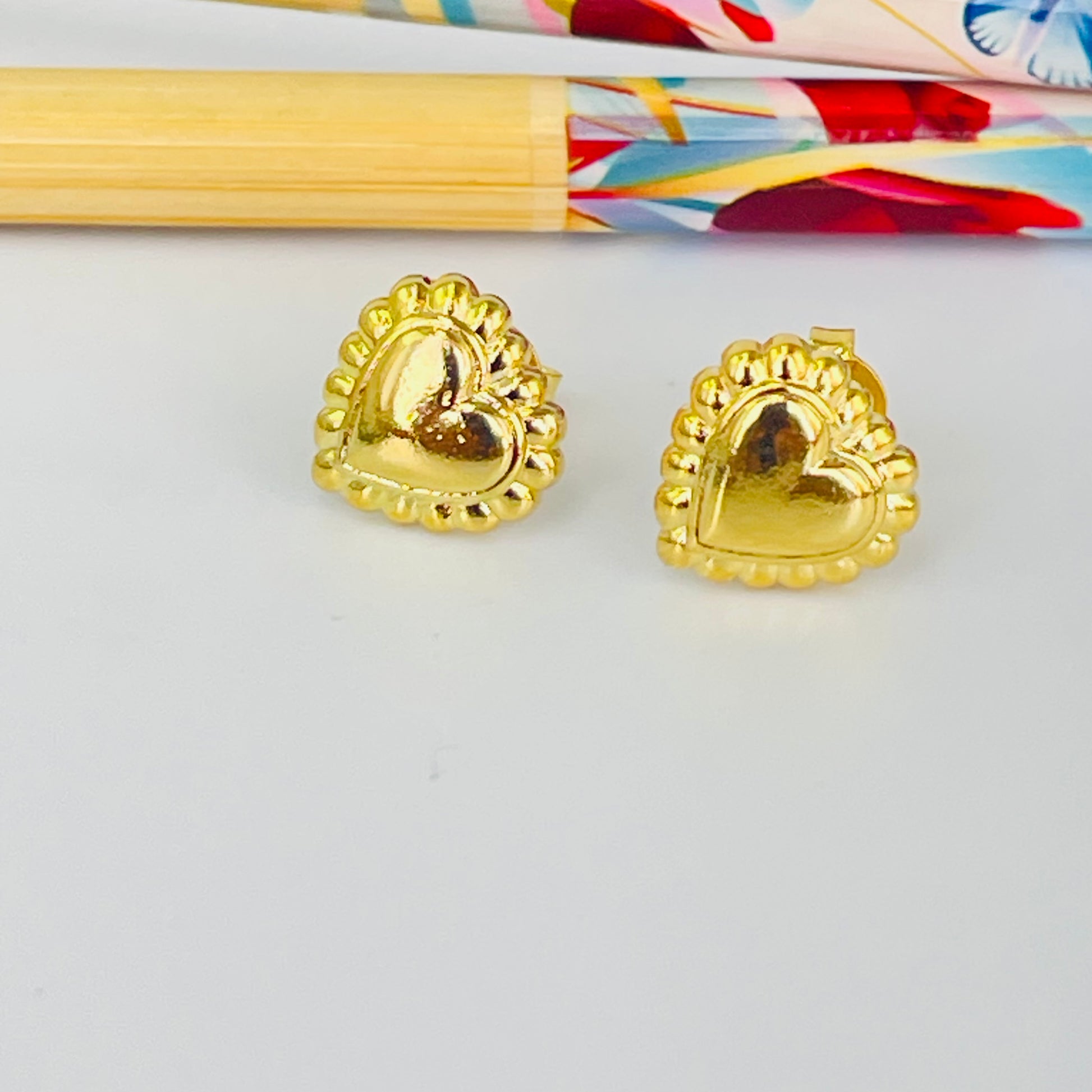 Joyas por Mayor Joyas Bañadas en Oro por Mayor Insumos para Joyas XO582 Aro Corazón borde bolitas 11 x 11 mm Espesor 1.5 mm Aro Baño Oro