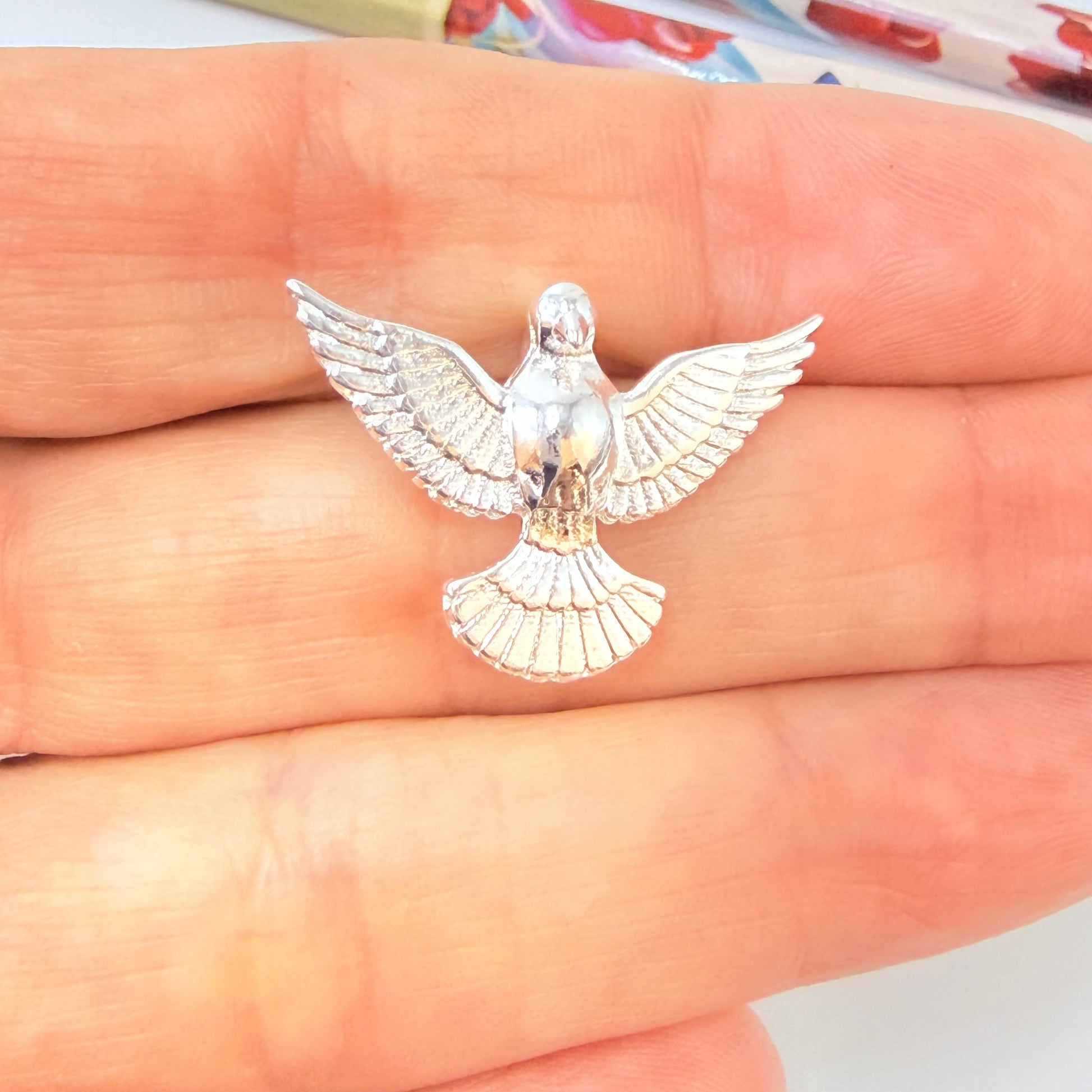 Joyas por Mayor Joyas Bañadas en Plata por Mayor Insumos para Joyas FP1267 Colgante Espíritu Santo L 18.5 x 25 mm argolla posterior Espesor 1.5 mm Figura Baño Plata