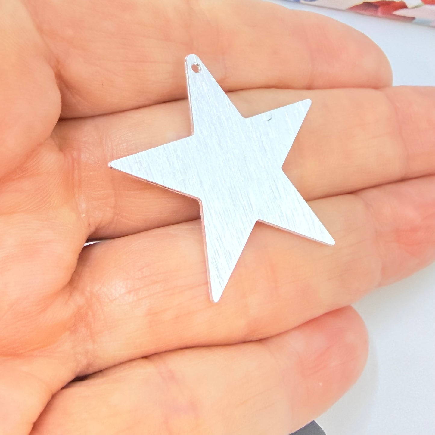 Joyas por Mayor Joyas Bañadas en Plata por Mayor Insumos para Joyas FP1277 Colgante Estrella Lijada 30 mm con perforación Espesor 0.6 mm Figura Baño Plata