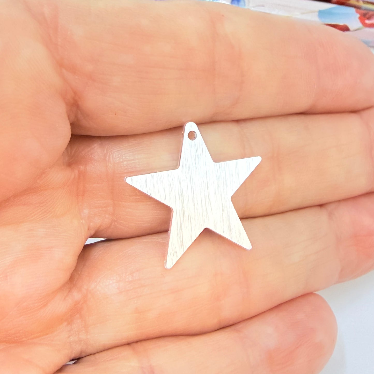 Joyas por Mayor Joyas Bañadas en Plata por Mayor Insumos para Joyas FP1278 Colgante Estrella Lijada 20 mm con perforación Espesor 0.6 mm Figura Baño Plata