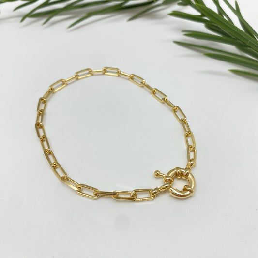 PO42 Pulsera tipo cartier Eslabón 7 x 3.5 mm Espesor 1 mm Broche timón diá. 11 mm Pulsera Baño Oro