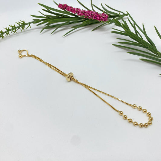 PO43 Pulsera Regulable con bolitas de 3 mm Cadena veneciana de 1.2 mm Pulsera Baño Oro