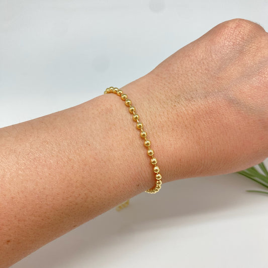 PO46 Pulsera de bolitas 3 mm y mini tubitos Largo 17 cm más extensor de 5 cm Pulsera Baño Oro
