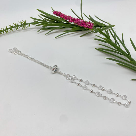 PP44 Pulsera Regulable con bolitas 3 mm y Cristales 4 mm Cadena Cartier Eslabón 3 x 1.5 mm Pulsera Baño Plata