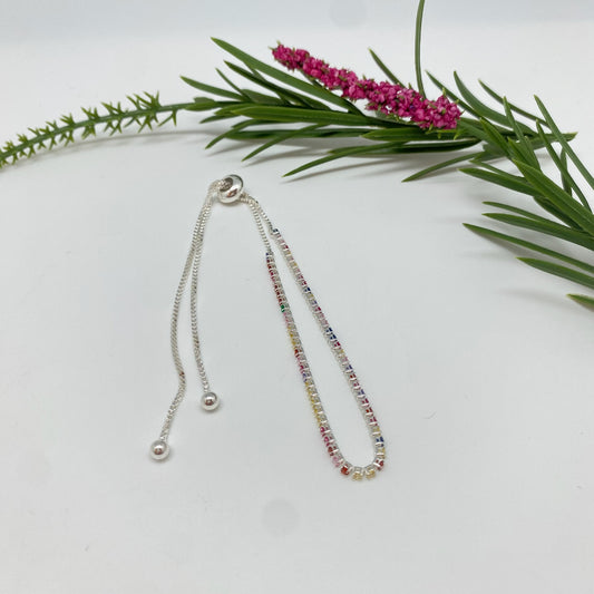 PP45 Pulsera Regulable con cristales multicolor ancho 1.8 mm Cadena veneciana 1.2 mm Pulsera Baño Plata