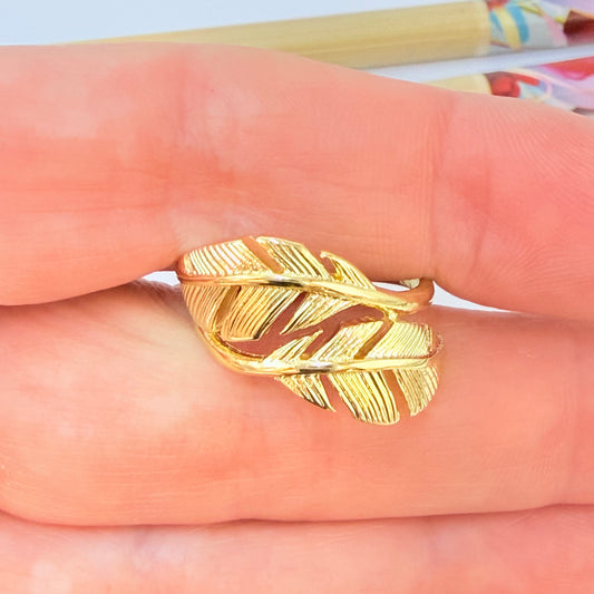 Joyas por Mayor Joyas Bañadas en Oro por Mayor Insumos para Joyas WO79 Anillo Doble Pluma Ancho 15 mm ancho argolla 2.5 mm Anillo Baño Oro