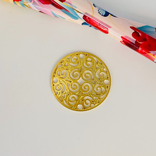FO33 24 mm mandala Figura Baño Oro Figuras Bañadas en Oro y Plata hecho de Bronce Bañado en Oro 18K Joyas Bañadas en Oro