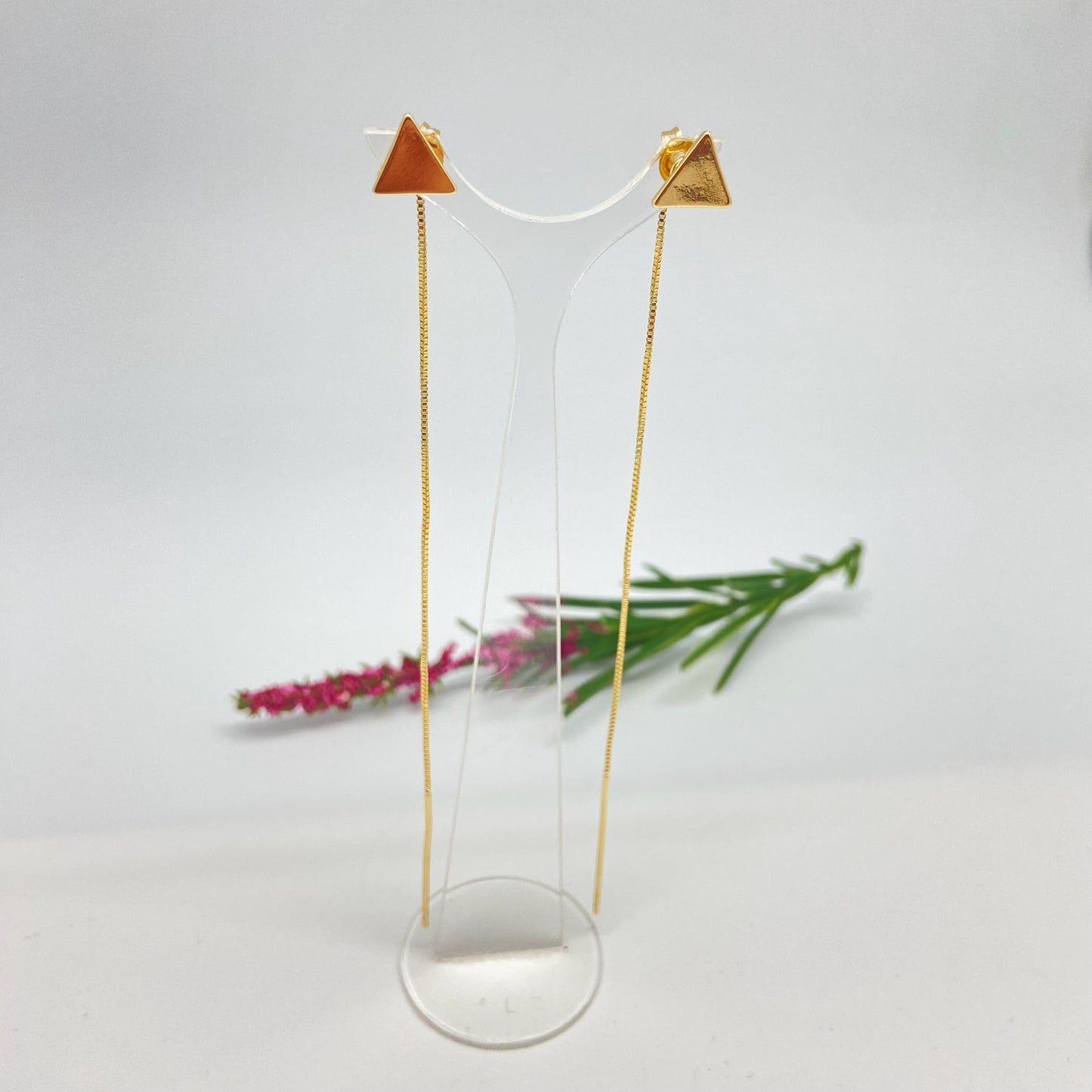 XO342 Aro Base Triangulo 10 mm y cadena veneciana con palito Largo cadena 10 cm Largo palito 3 cm Espesor 1 mm Aro Baño Oro