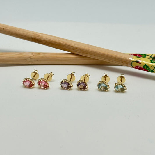 XO326 Aro gota borde rutilado y grifas Circón Color 8 x 6 mm espesor 4 mm Aro Baño Oro