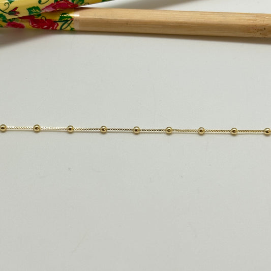 CO150 Cadena Veneciana espesor 0.8 mm y Bolitas 2 mm Largo 45 cm Cadena Terminada Baño Oro