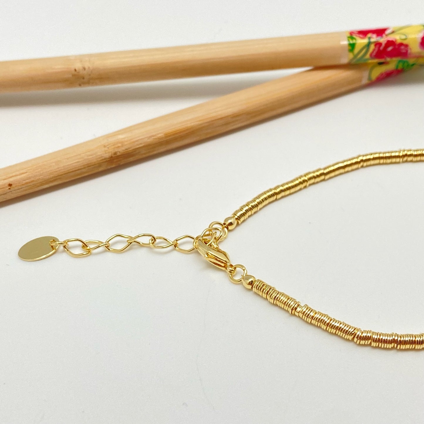 PO02 Pulsera Argollitas Largo 19 cm más extensor de 5 cm Pulsera Baño Oro Pulseras Bañadas hecho de Bronce Bañado en Oro 18K Joyas Bañadas en Oro