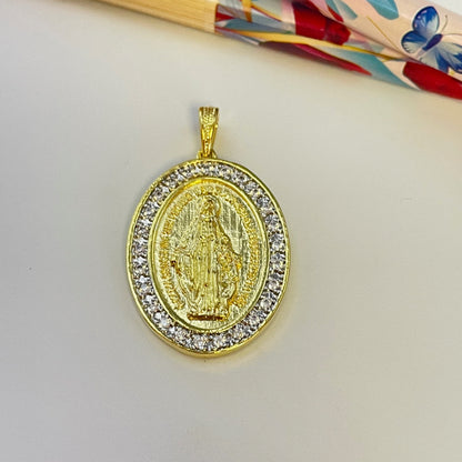 FO539 Virgen Milagros Circones 35 x 20 mm Figura Baño Oro Figuras Bañadas en Oro y Plata hecho de Bronce Bañado en Oro 18K