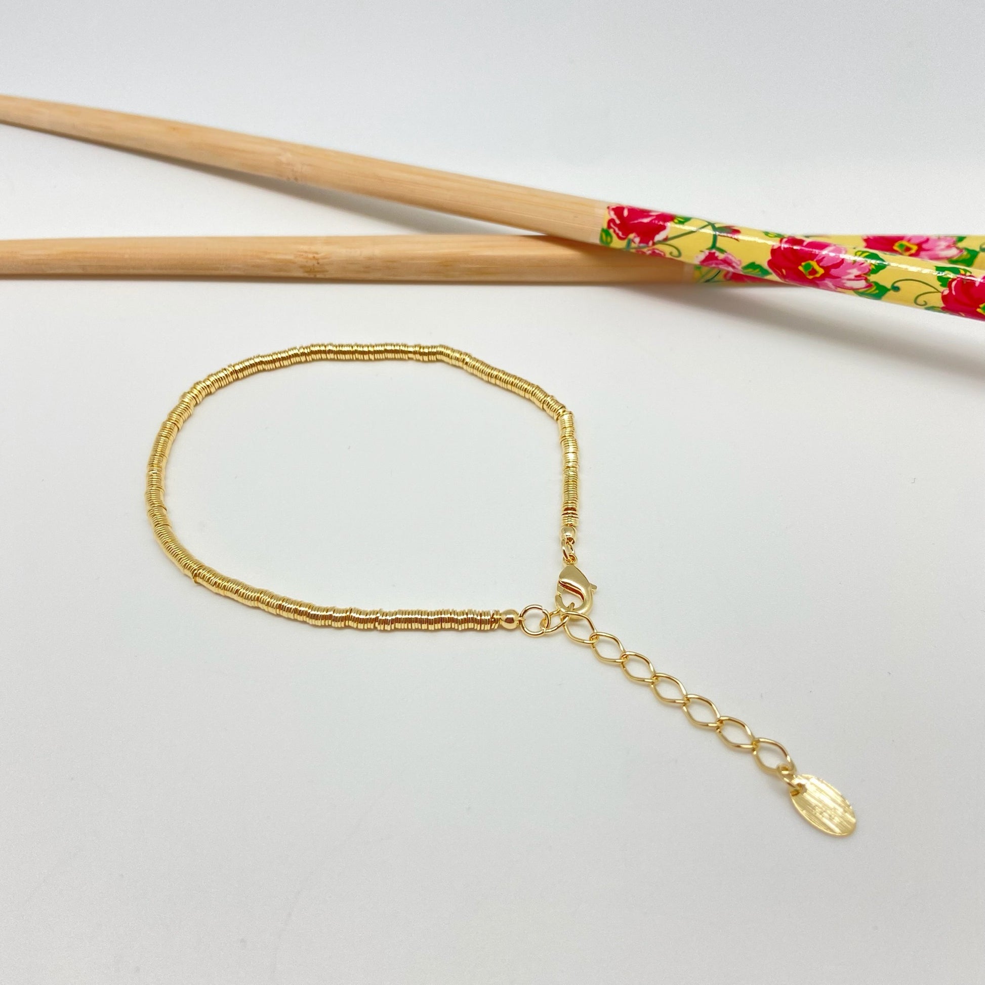 PO02 Pulsera Argollitas Largo 19 cm más extensor de 5 cm Pulsera Baño Oro Pulseras Bañadas hecho de Bronce Bañado en Oro 18K Joyas Bañadas en Oro