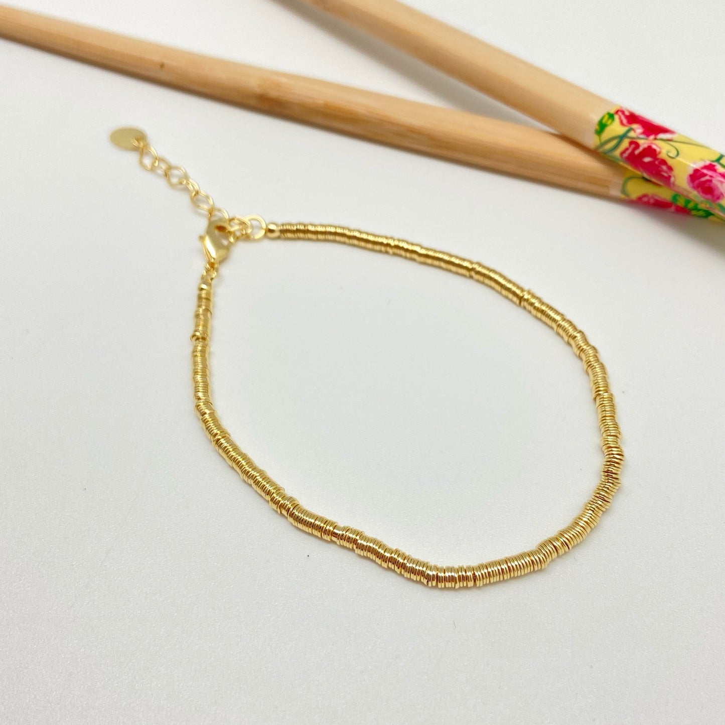 PO02 Pulsera Argollitas Largo 19 cm más extensor de 5 cm Pulsera Baño Oro Pulseras Bañadas hecho de Bronce Bañado en Oro 18K Joyas Bañadas en Oro