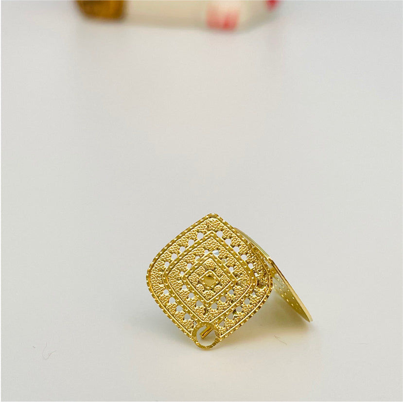 BO42 Rectangulo calado perforación inferior 16 mm Base de Aro Baño Oro Bases de Aros Bañadas en oros y Plata hecho de Bronce Bañado en Oro 18K