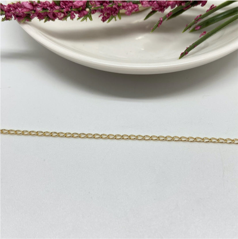 CO04 Grumet Eslabón 2x1.2 mm 0.4 mm Cadena Baño Oro Cadenas Bañadas hecho de Bronce Bañado en Oro 18K Joyas Bañadas en Oro
