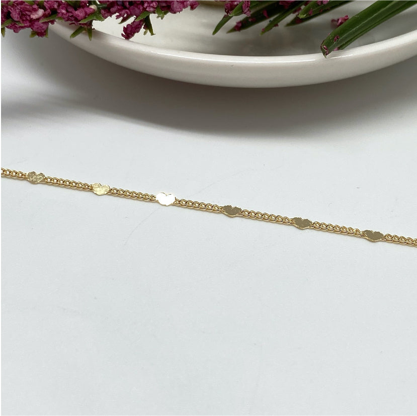 CO111 Cadena Grumet 2 mm con mini corazones de 3 mm Cadena Baño Oro Cadenas Bañadas en Oro y Plata hecho de Bronce Bañado en Oro 18K Joyas Bañadas en Oro