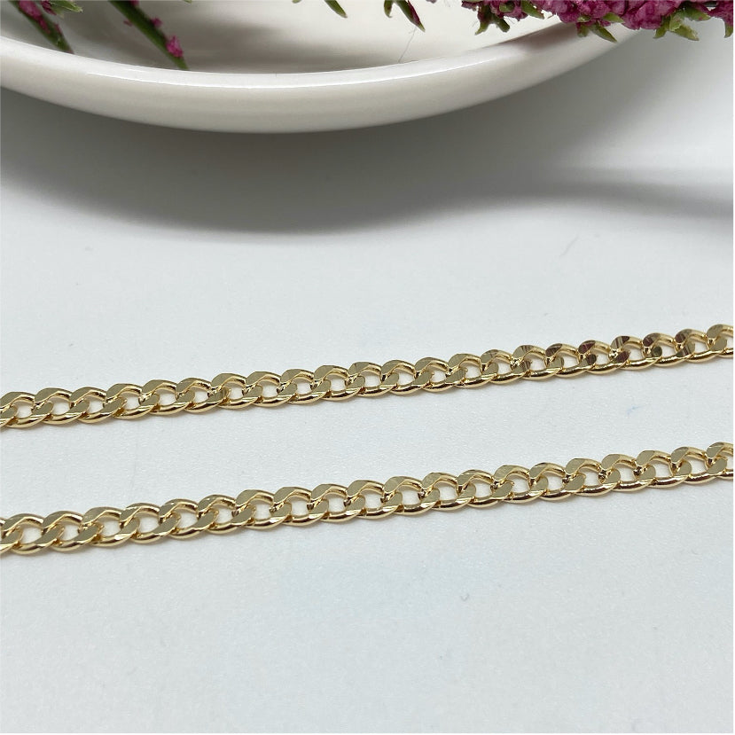 CO113 Collar Chocker Grumet Ancho 4 mm 34 cm + extensor de 5 cm Cadena Baño Oro Cadenas Bañadas en Oro y Plata hecho de Bronce Bañado en Oro 18K Joyas Bañadas en Oro