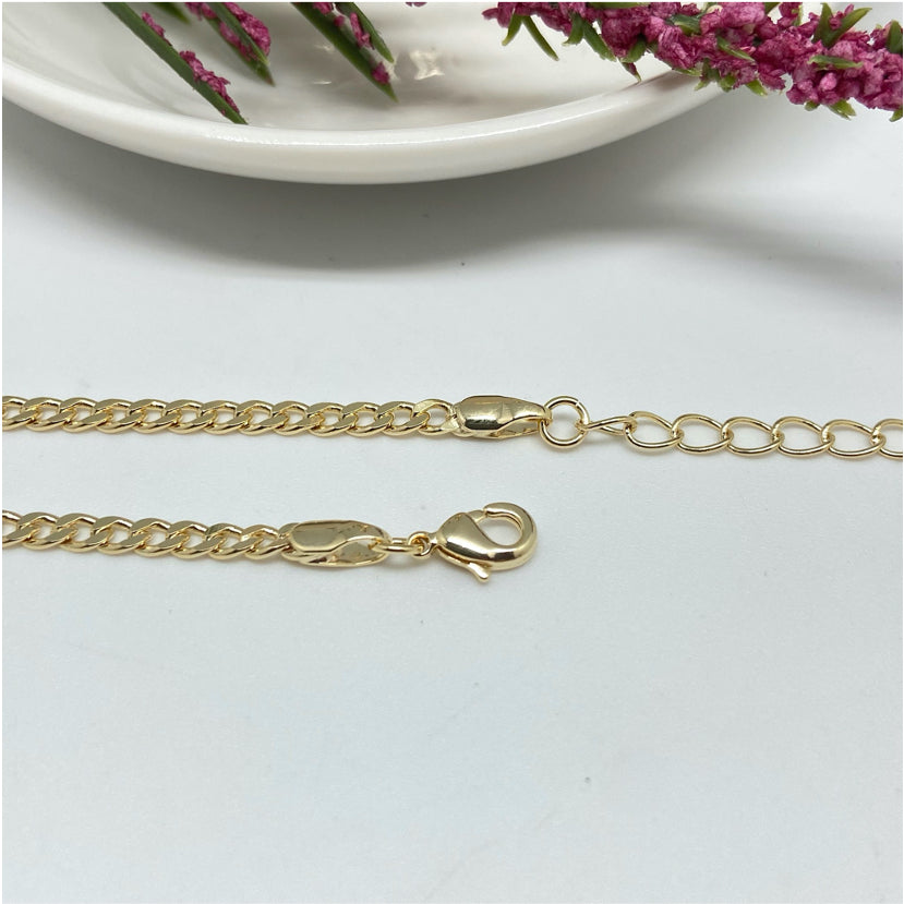 CO113 Collar Chocker Grumet Ancho 4 mm 34 cm + extensor de 5 cm Cadena Baño Oro Cadenas Bañadas en Oro y Plata hecho de Bronce Bañado en Oro 18K Joyas Bañadas en Oro