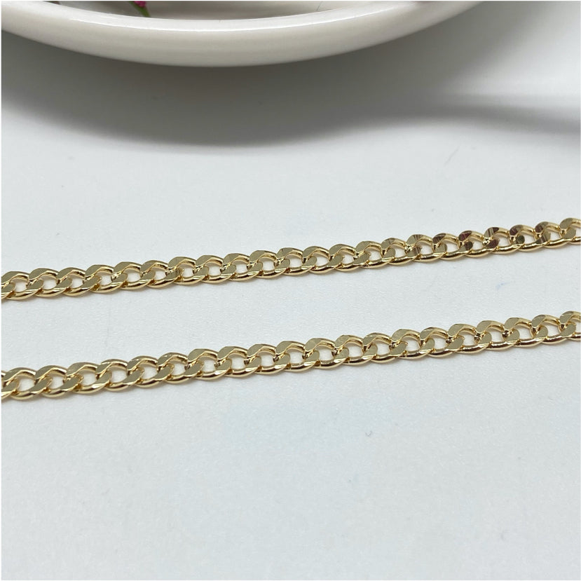 CO117 Collar Grumet Ancho 4 mm Largo 60 cm Cadena Baño Oro Cadenas Bañadas en Oro y Plata hecho de Bronce Bañado en Oro 18K Joyas Bañadas en Oro