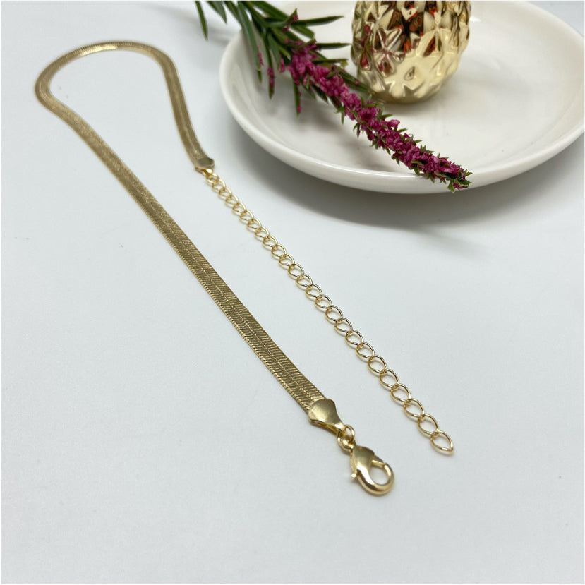 CO119 Collar Chocker Cinta Ancho 5 mm Largo 30 cm mas extensor de 10 cm Cadena Baño Oro Cadenas Bañadas en Oro y Plata hecho de Bronce Bañado en Oro 18K Joyas Bañadas en Oro