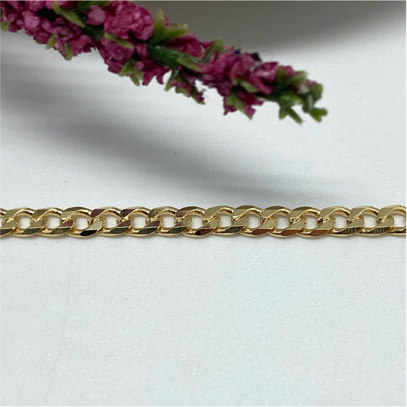 CO124 Cadena Grumet diamantada Eslabón 4 mm Cadena Baño Oro Cadenas Bañadas en Oro y Plata hecho de Bronce Bañado en Oro 18K Joyas Bañadas en Oro