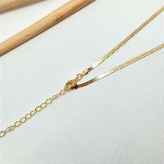 CO134 Cadena Cinta fina Largo  30 cm más extensor de 10 cm Ancho 2 mm Cadena Baño Oro Cadenas Bañadas hecho de Bronce Bañado en Oro 18K Joyas Bañadas en Oro