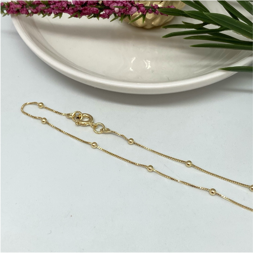 CO81 Bolita Veneciana 0.2 mm bolita 2 mm 40 cm Cadena Baño Oro Cadenas Bañadas en Oro y Plata hecho de Bronce Bañado en Oro 18K