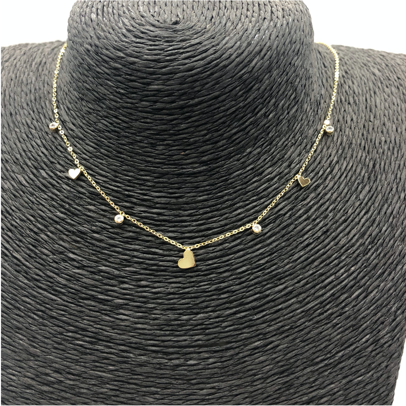 CO83 Collar 3 Corazones 4 Circones Cadena Cartier Cadena Baño Oro Cadenas Bañadas en Oro y Plata hecho de Bronce Bañado en Oro 18K