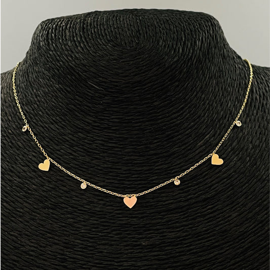 CO83 Collar 3 Corazones 4 Circones Cadena Cartier Cadena Baño Oro Cadenas Bañadas en Oro y Plata hecho de Bronce Bañado en Oro 18K