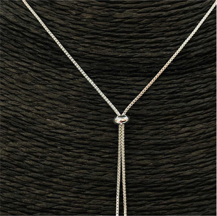 CP105 Collar Cascada altura ajustable con Estrella 6 mm y Circón 4 mm Largo Total 70 cm Cadena Baño Plata Cadenas Bañadas en Oro y Plata hecho de Bronce Bañado en Plata 50 ml Joyas Bañadas en Plata