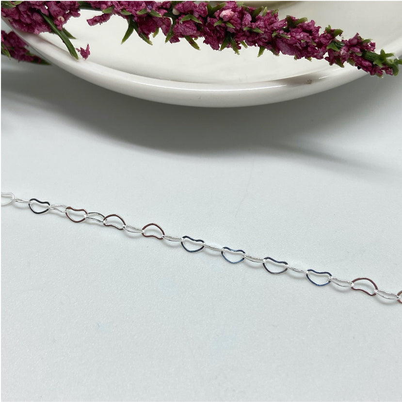 CP112 Cadena eslabones de Corazón 5x4 mm  Cadena Baño Plata Cadenas Bañadas en Oro y Plata hecho de Bronce Bañado en Plata 50 ml Joyas Bañadas en Plata