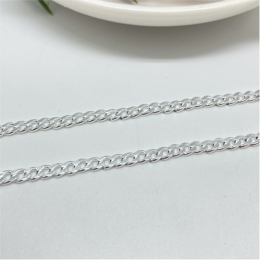 CP113 Collar Chocker Grumet Ancho 4 mm 34 cm + extensor de 5 cm Cadena Baño Plata Cadenas Bañadas en Oro y Plata hecho de Bronce Bañado en Plata 50 ml Joyas Bañadas en Plata