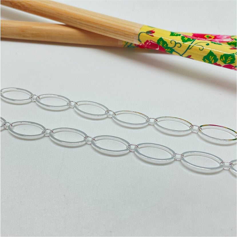 CP116 Cadena Alternada eslabones 14x7 mm y mini eslabón 4x2 mm Largo 80 cm Cadena Terminada Baño Plata Cadenas Bañadas hecho de Bronce Bañado en Plata 50 ml Joyas Bañadas en Plata