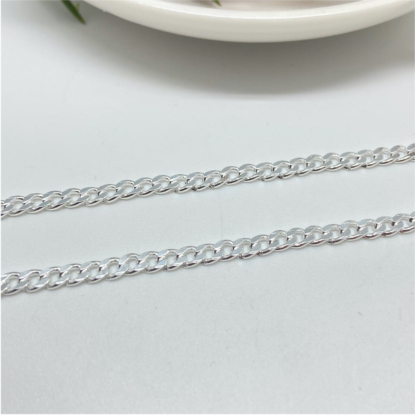 CP117 Collar Grumet Ancho 4 mm Largo 60 cm Cadena Baño Plata Cadenas Bañadas en Oro y Plata hecho de Bronce Bañado en Plata 50 ml Joyas Bañadas en Plata