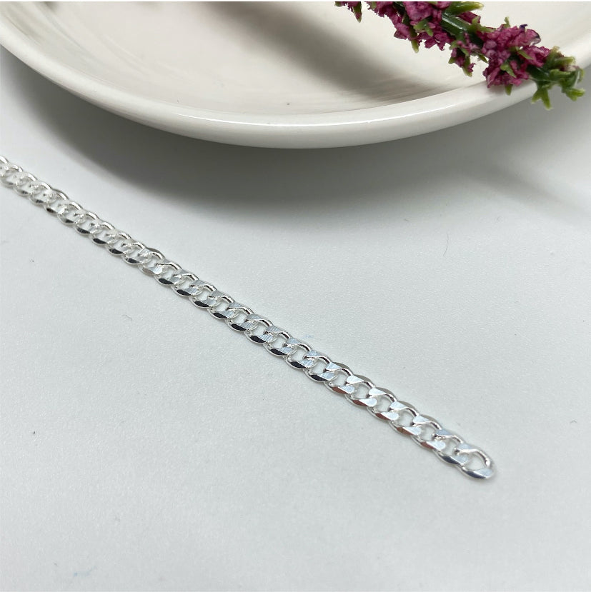 CP124 Cadena Grumet diamantada Eslabón 4 mm Cadena Baño Plata Cadenas Bañadas en Oro y Plata hecho de Bronce Bañado en Plata 50 ml Joyas Bañadas en Plata