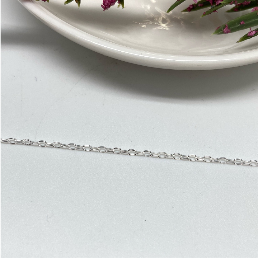 CP15 Candado Eslabón 2x1 mm 0.35 mm x Metro Cadena Baño Plata Cadenas Bañadas hecho de Bronce Bañado en Plata 50 ml Joyas Bañadas en Plata