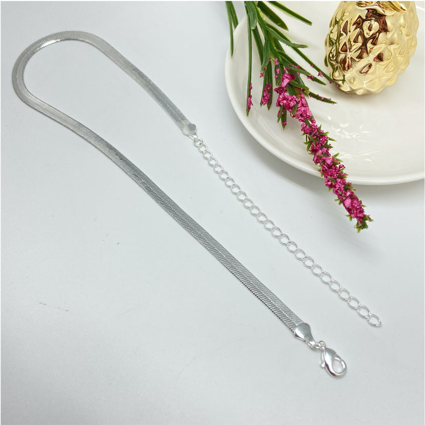 CP233 Collar Chocker Cinta Ancho 4 mm Largo 34 cm mas extensor de 10 cm Cadena Baño Plata Cadenas Bañadas en Oro y Plata hecho de Bronce Bañado en Plata 50 ml Joyas Bañadas en Plata