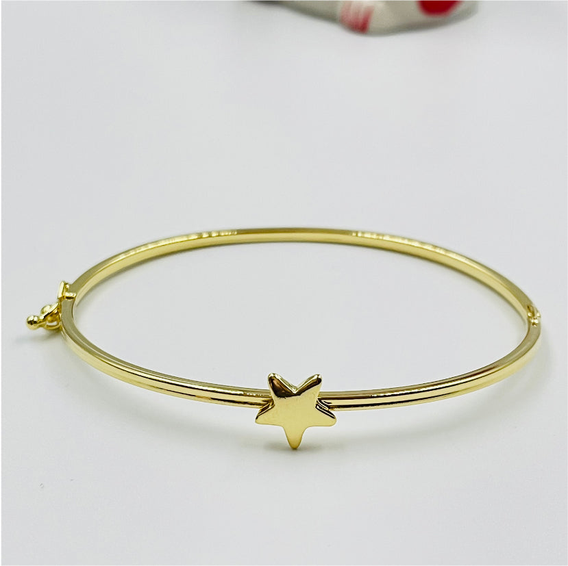 EO05 Esclava con 1 estrella cierre broche Esclava Baño Oro Pulseras y Esclavas Bañadas en Oro y Plata hecho de Bronce Bañado en Oro 18K Joyas Bañadas en Oro