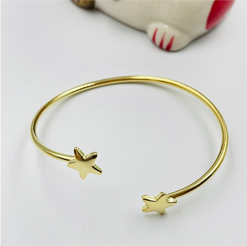 EO08 Esclava Doble Estrella Esclava Baño Oro Pulseras y Esclavas Bañadas en Oro y Plata hecho de Bronce Bañado en Oro 18K Joyas Bañadas en Oro