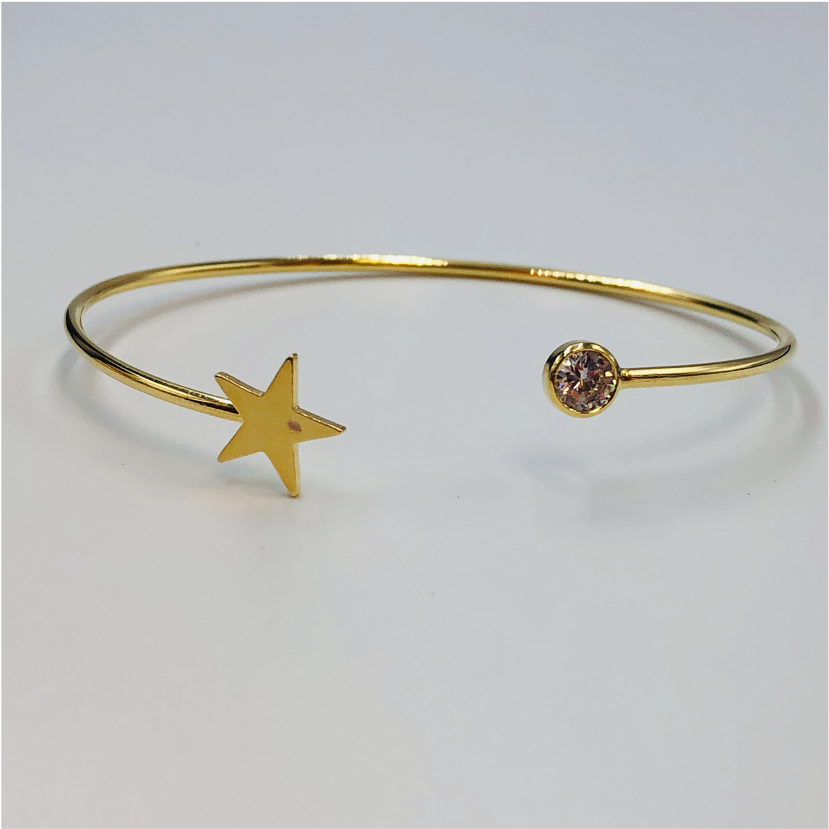 EO11 Esclava Circón y Estrella lisa Esclava Baño Oro Pulseras y Esclavas Bañadas en Oro y Plata hecho de Bronce Bañado en Oro 18K