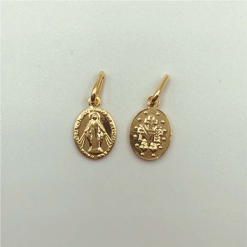 FO220 Virgen de los Milagros 10x8 mm Figura Baño Oro Figuras Bañadas en Oro y Plata hecho de Bronce Bañado en Oro 18K